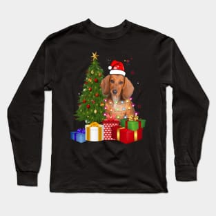 Dachshund Christmas Tree Santa Hat Funny Xmas Gift Dog T-Shirt Long Sleeve T-Shirt